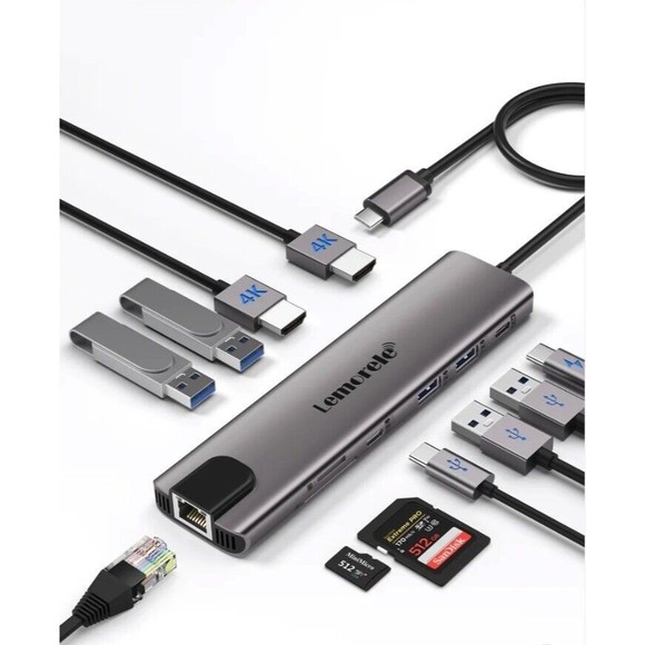 Lemorele TC65L Type C 11-in-1 USB Hub HDMI SD Micro SD Hub With Gigabit Ethernet - Picture 3 of 7